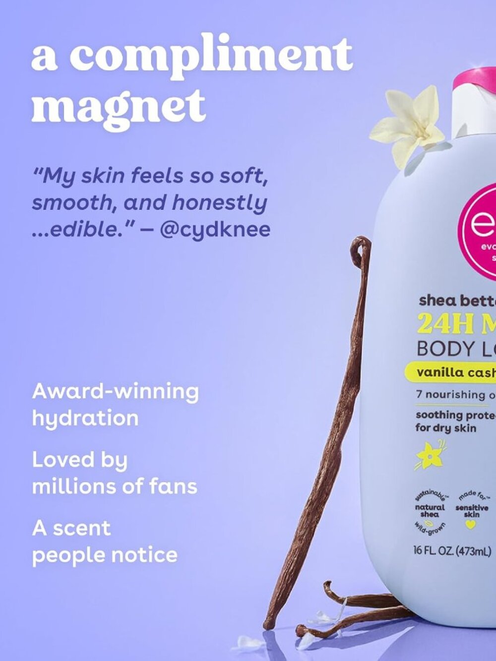 Shea Better Body Lotion Vanilla Cashmere, 24-Hour Moisture Skin Care - Picture 8 of 9